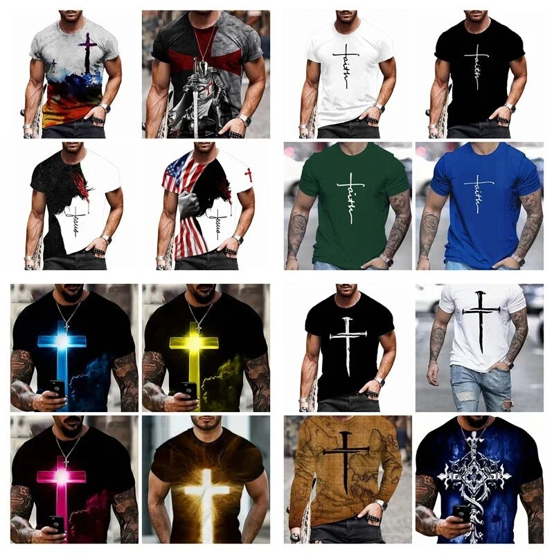 T Shirts Faith Cross Christian Jesus Graphic Fashion Short Sleeve Men Trendy Tee Unisex T-shirt, Sweatshirt, Hoodie, Long Sleeve Tee - T-Shirt, Sweatshirt, Hoodie