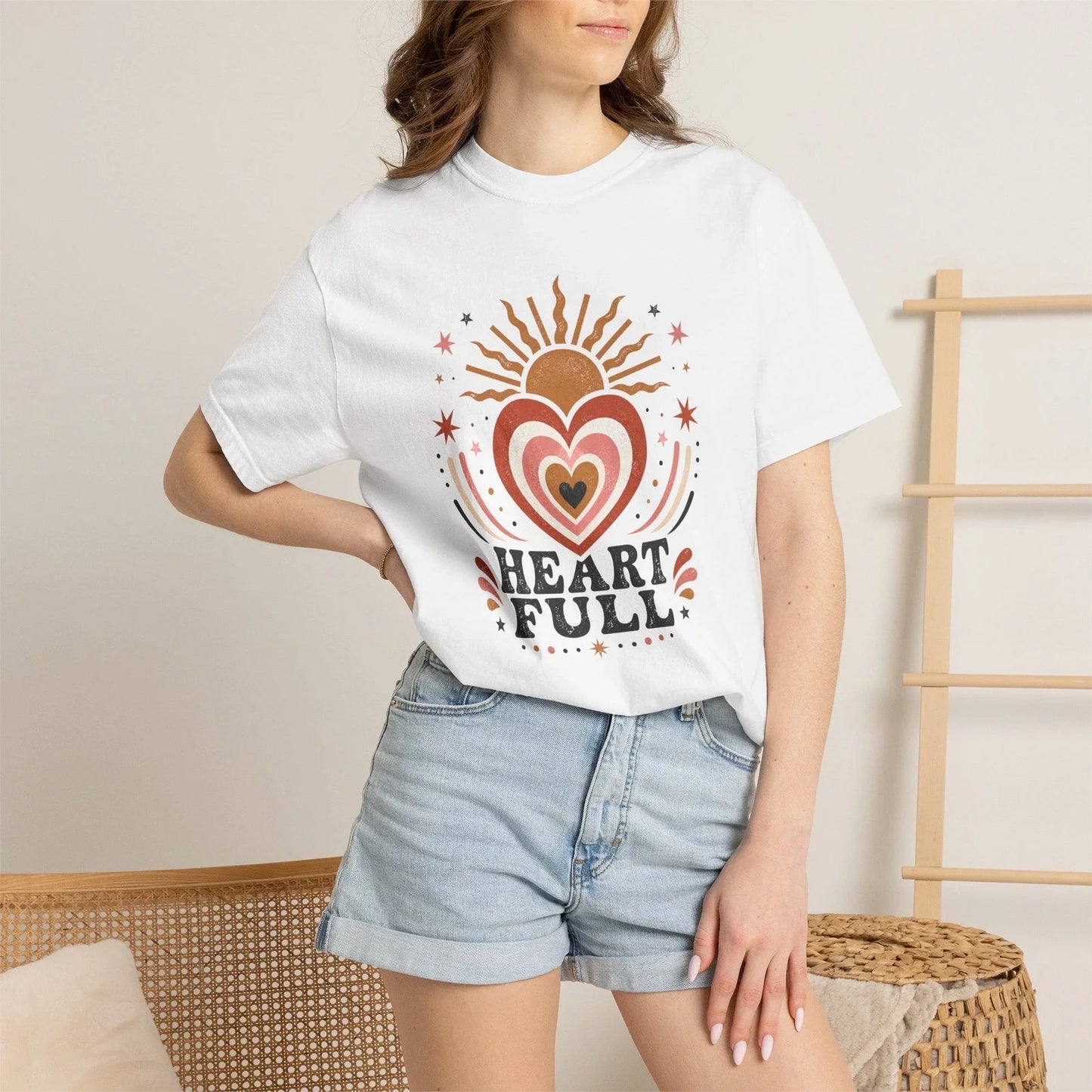 Womens Heart Full Comfort Colors Tee Retro Boho Sunburst Garment Dyed S-4XL Unisex T-shirt, Sweatshirt, Hoodie, Long Sleeve Tee - T-Shirt, Sweatshirt, Hoodie