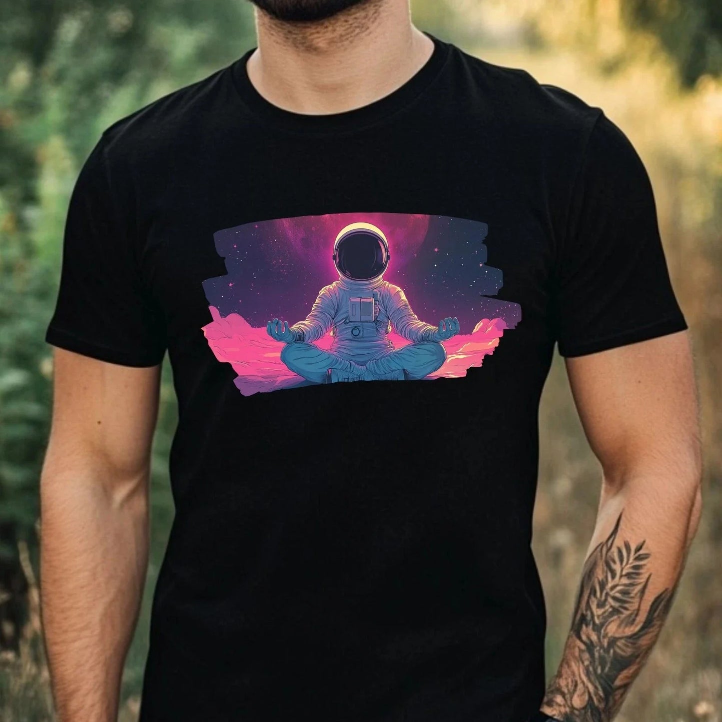 Mens Meditating Astronaut Motif Cotton T-Shirt Size XS to 5XL Unisex T-shirt, Sweatshirt, Hoodie, Long Sleeve Tee - T-Shirt, Sweatshirt, Hoodie