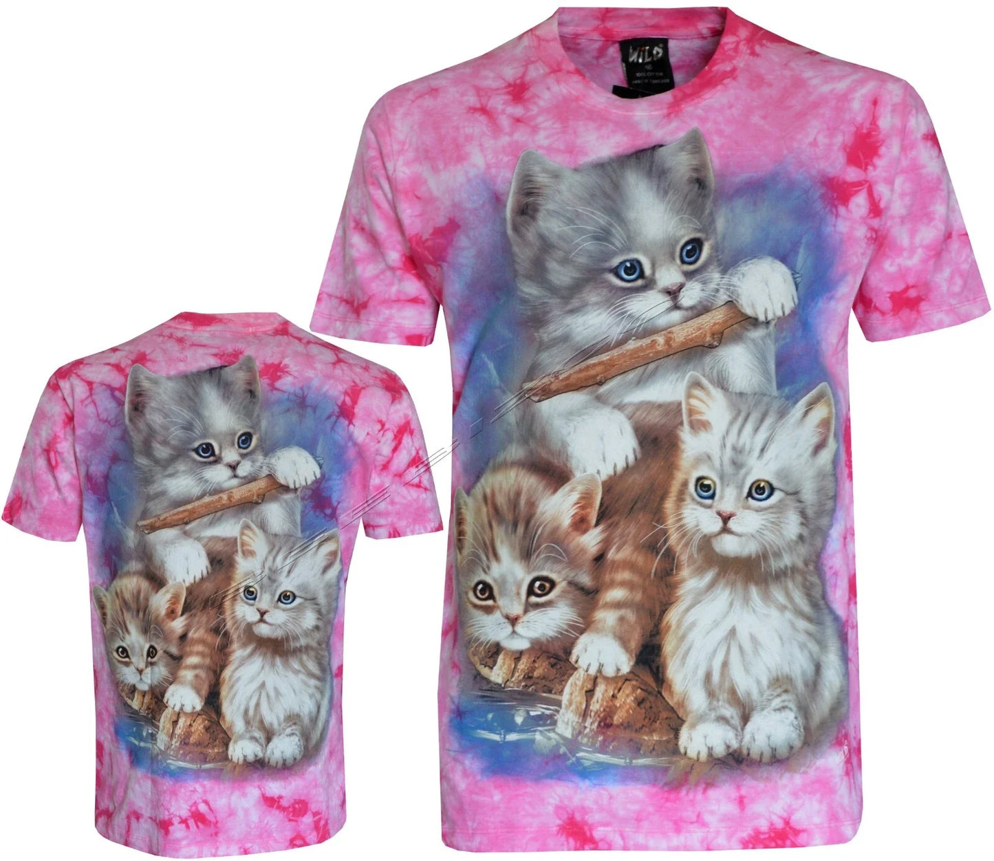 Tie Dye T-Shirt Kittens Playing in Nature Cute Baby Cats Glow in Dark by Wild Unisex T-shirt, Sweatshirt, Hoodie, Long Sleeve Tee - T-Shirt, Sweatshirt, Hoodie