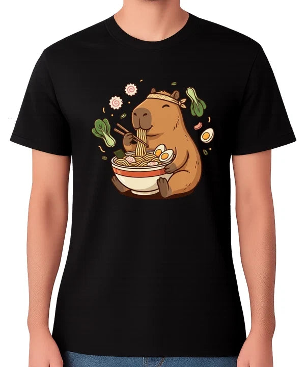 Capybara Eating Ramen Unisex T-Shirt Cute Funny Animal Food Graphic Tee Unisex T-shirt, Sweatshirt, Hoodie, Long Sleeve Tee - T-Shirt, Sweatshirt, Hoodie