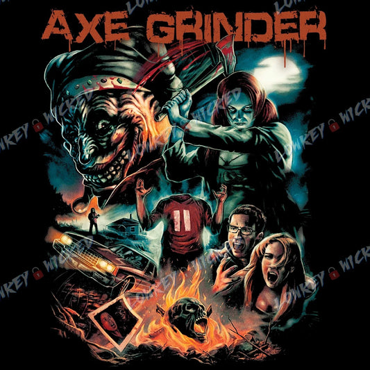 Axe Grinder Horror Movie T-Shirt | Retro Slasher Art | Sleazy Cult Cinema Unisex T-shirt, Sweatshirt, Hoodie, Long Sleeve Tee - T-Shirt, Sweatshirt, Hoodie