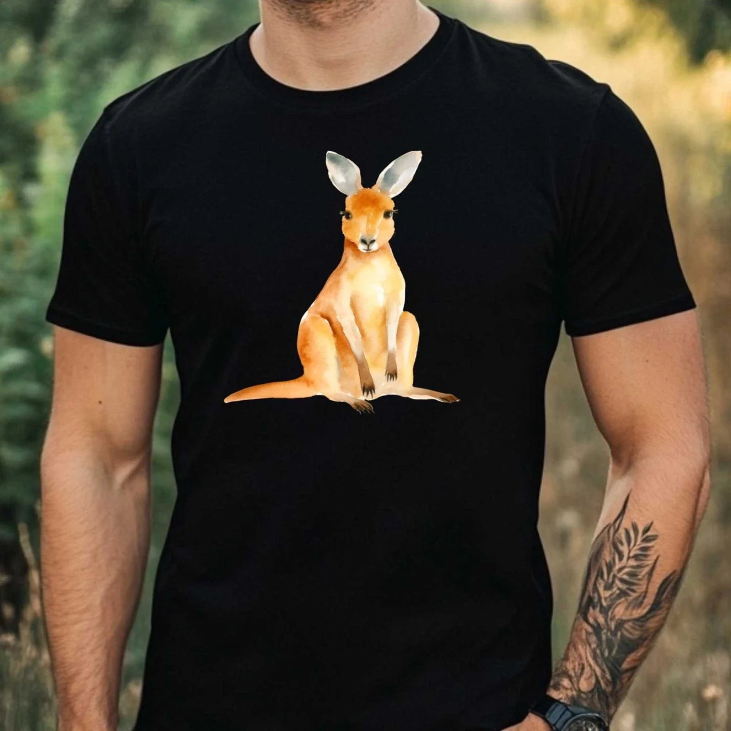 Mens Watercolour Kangaroo Motif Cotton T-Shirt Size XS to 5XL Unisex T-shirt, Sweatshirt, Hoodie, Long Sleeve Tee - T-Shirt, Sweatshirt, Hoodie