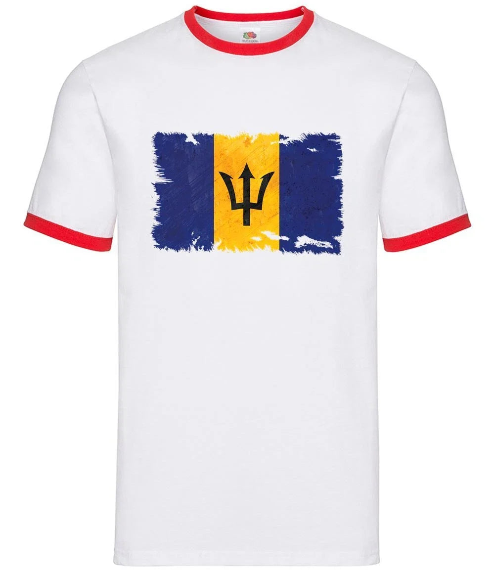 Barbados Grunge Flag - Mens Ringer - Caribbean Bridgetown Country Flags Unisex T-shirt, Sweatshirt, Hoodie, Long Sleeve Tee - T-Shirt, Sweatshirt, Hoodie