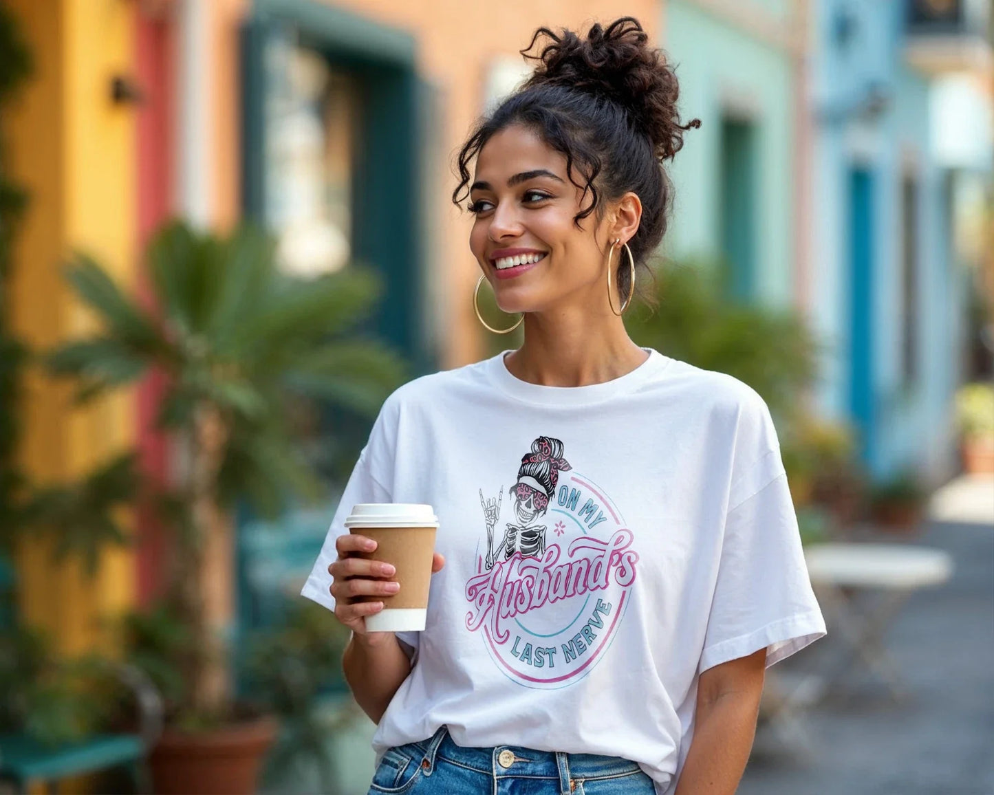 Funny Skeleton Wife T-Shirt  On My Husbands Last Nerve Graphic Tee A219 Unisex T-shirt, Sweatshirt, Hoodie, Long Sleeve Tee - T-Shirt, Sweatshirt, Hoodie