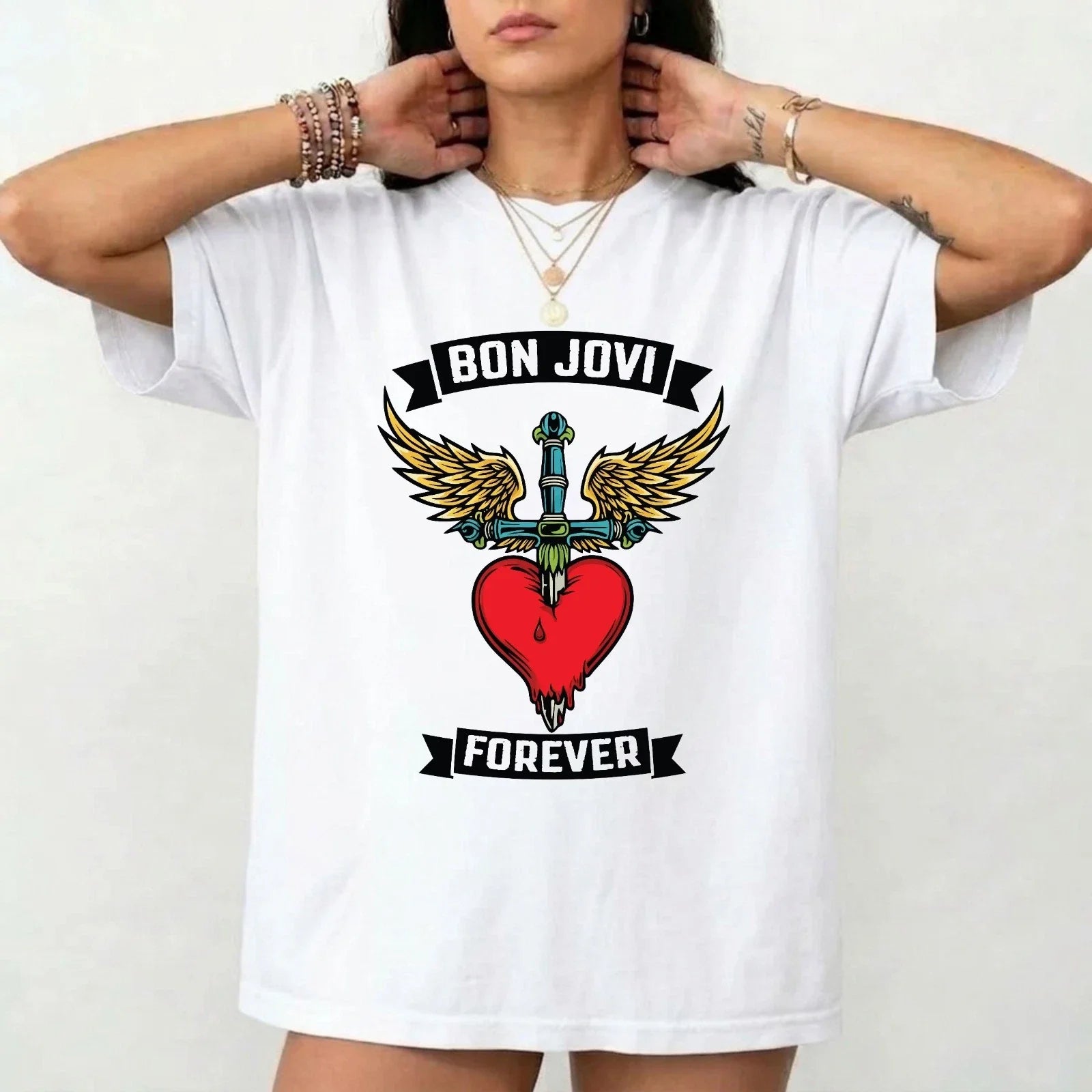 Bon Jovi Forever Unisex T-Shirt - Heart Dagger Wings Vintage Music Lover Tee Unisex T-shirt, Sweatshirt, Hoodie, Long Sleeve Tee - T-Shirt, Sweatshirt, Hoodie