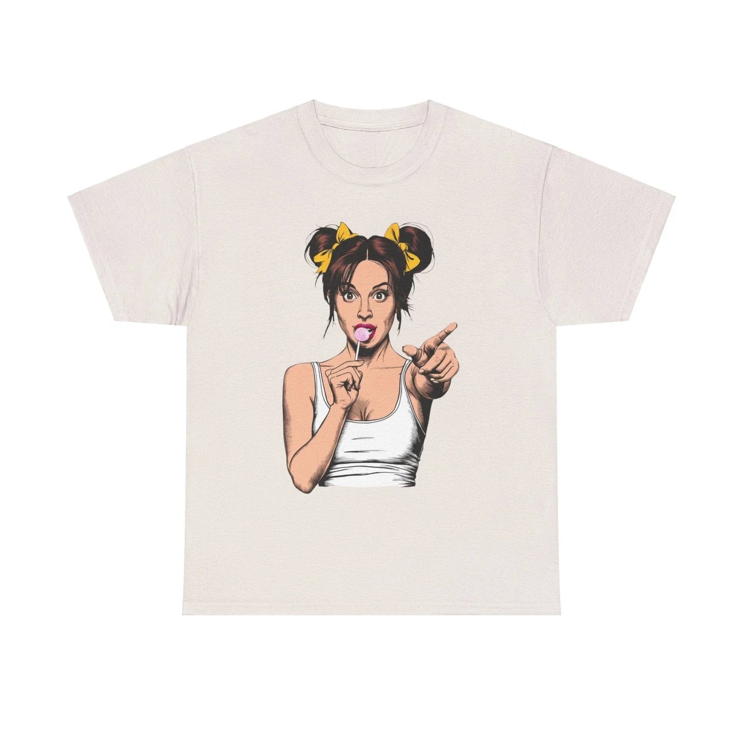 Sexy PopArt Girl with pigtails and Sucker Unisex heavy cotton Tshirt Unisex T-shirt, Sweatshirt, Hoodie, Long Sleeve Tee - T-Shirt, Sweatshirt, Hoodie