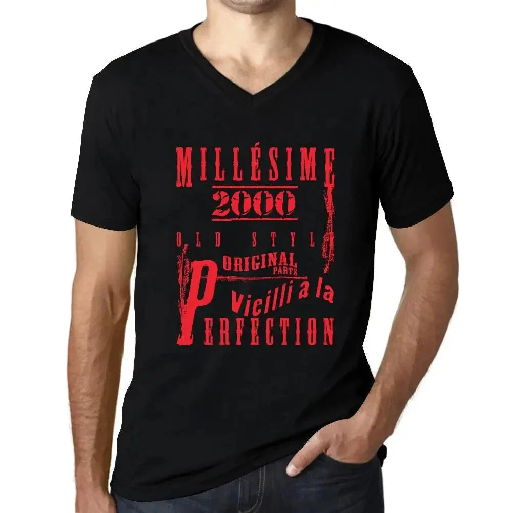 Men's Graphic T-Shirt V Neck Vintage Aged to Perfection 2000  Millsime Vieilli Unisex T-shirt, Sweatshirt, Hoodie, Long Sleeve Tee - T-Shirt, Sweatshirt, Hoodie