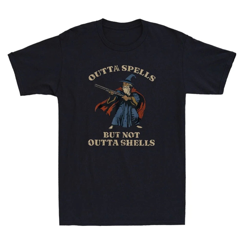 Outta Spells But Not Outta Shells Funny Wizard Fantasy Meme Retro Men's T-Shirt Unisex T-shirt, Sweatshirt, Hoodie, Long Sleeve Tee - T-Shirt, Sweatshirt, Hoodie