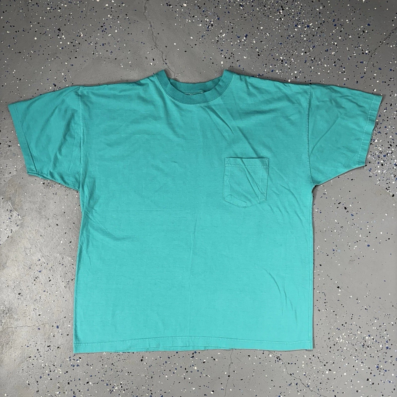 Vintage 90s Turquoise Teal Pocket T-Shirt Soft 100% Cotton Oversized Boxy Mens L Unisex T-shirt, Sweatshirt, Hoodie, Long Sleeve Tee - T-Shirt, Sweatshirt, Hoodie