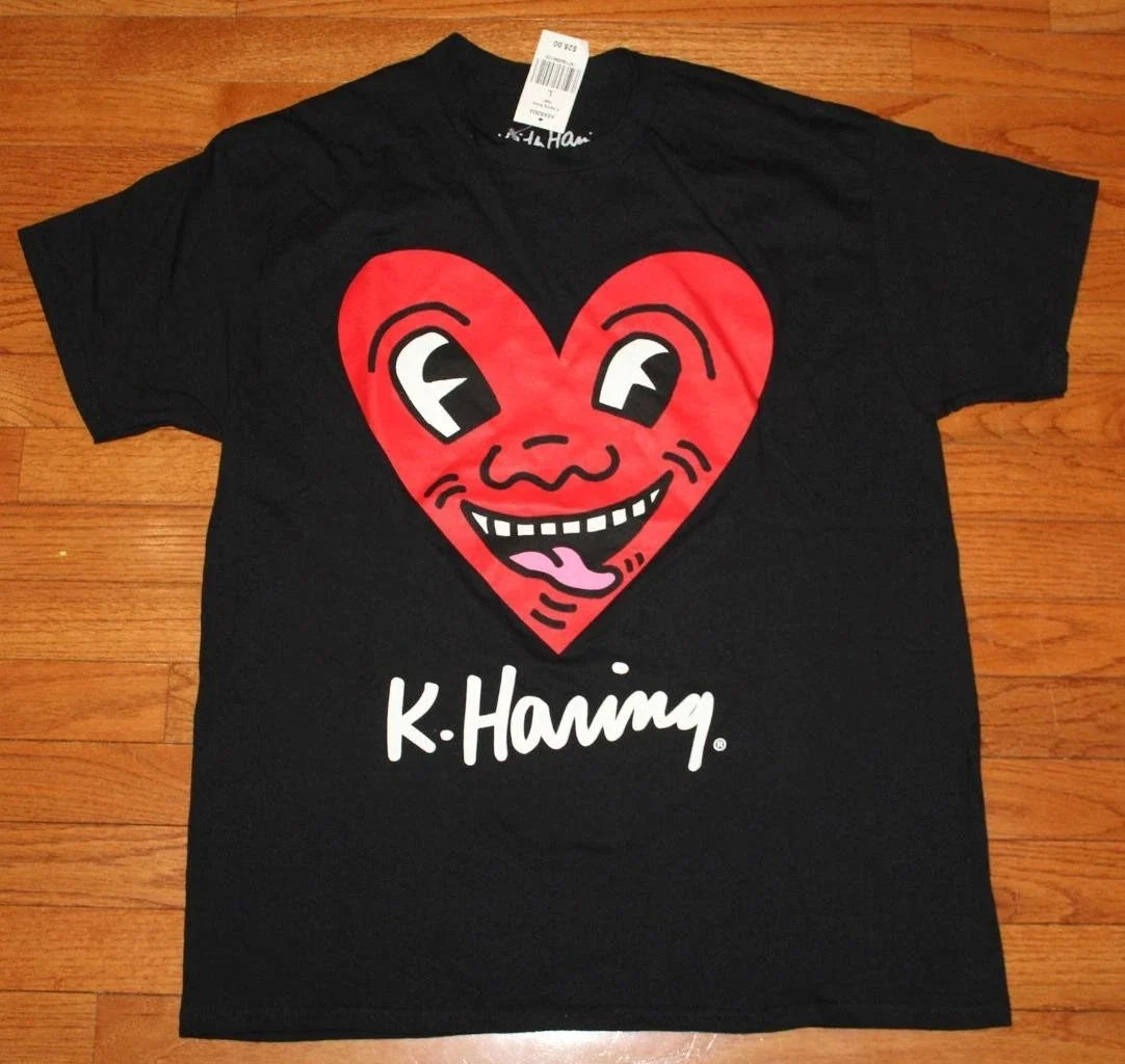 Mens KEITH K. HARING Graphic Tee Black T-Shirt Sz Large SMILEY HEART Pop Art *1M Unisex T-shirt, Sweatshirt, Hoodie, Long Sleeve Tee - T-Shirt, Sweatshirt, Hoodie