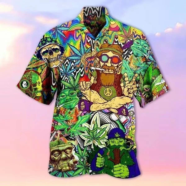 Mens Button Down Psychedelic Trippy Hippie Hawaiian Top Novelty Holiday Shirt Unisex T-shirt, Sweatshirt, Hoodie, Long Sleeve Tee - T-Shirt, Sweatshirt, Hoodie