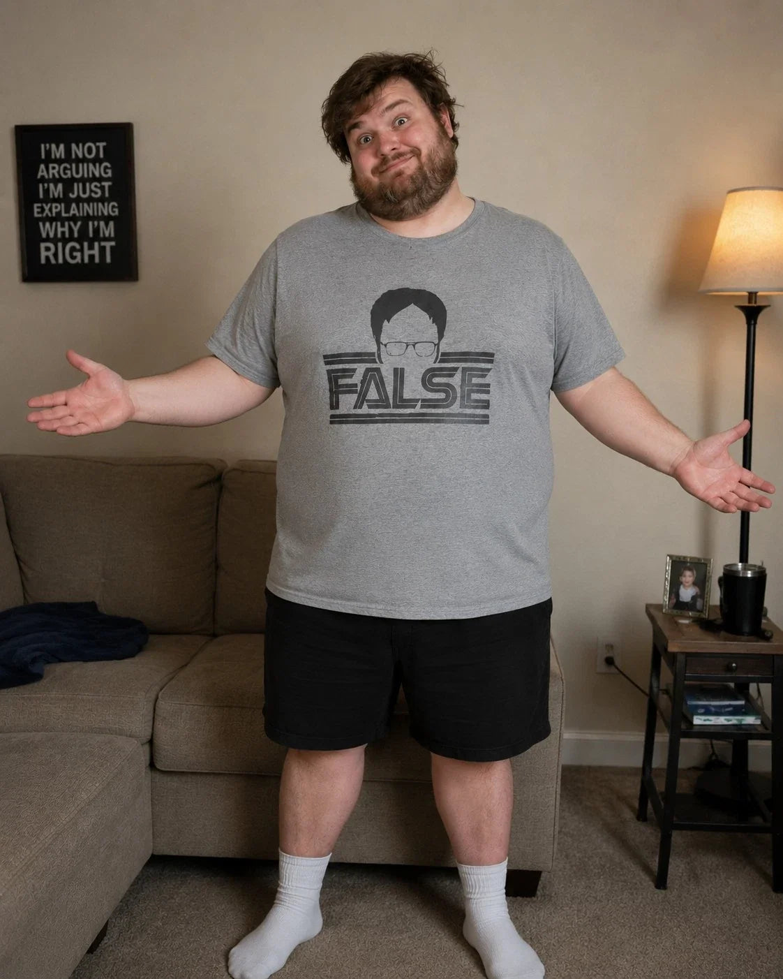 The Office Dwight Schrute False Graphic Print T-shirt Size XL Unisex Gray Humor Unisex T-shirt, Sweatshirt, Hoodie, Long Sleeve Tee - T-Shirt, Sweatshirt, Hoodie
