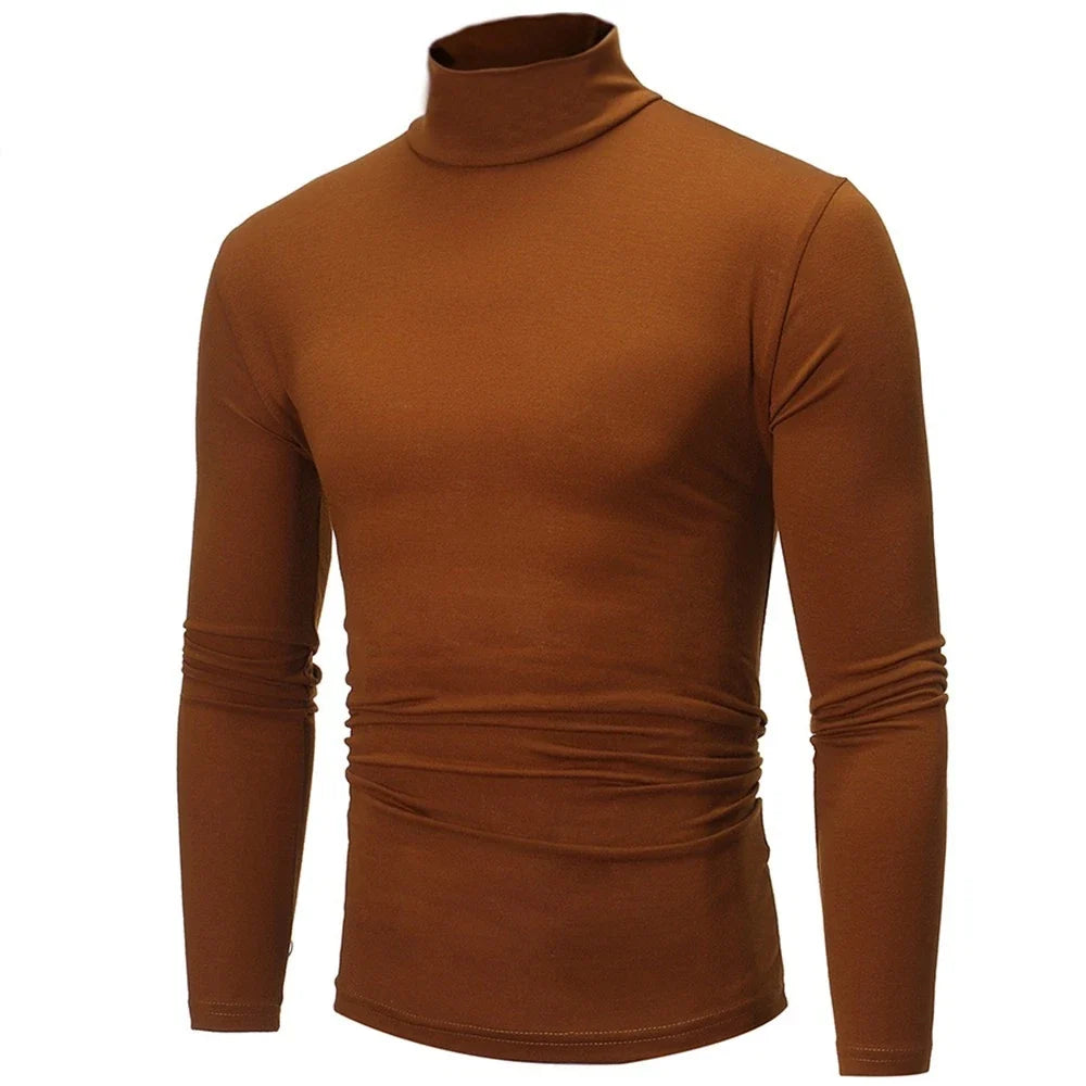 Men's Turtleneck Stretch Fabric Ribbed Neck Lightweight Knit Soft Feel Unisex T-shirt, Sweatshirt, Hoodie, Long Sleeve Tee - T-Shirt, Sweatshirt, Hoodie