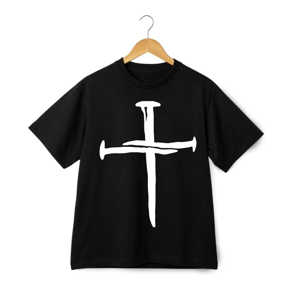 Unisex Gothic Washed T-Shirt Nails Cross Christian Faith Religious Casual Tee Unisex T-shirt, Sweatshirt, Hoodie, Long Sleeve Tee - T-Shirt, Sweatshirt, Hoodie