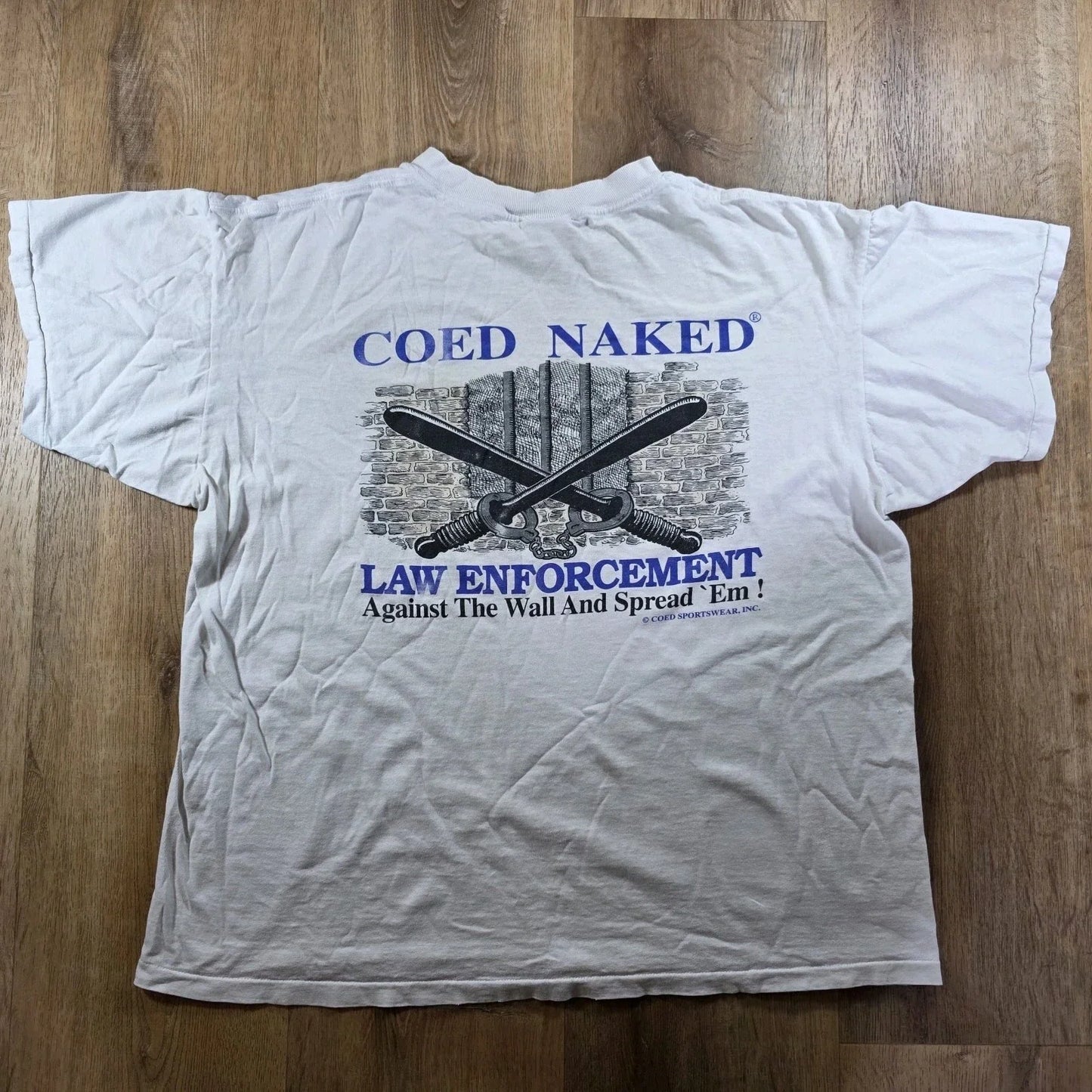 Vintage Coed Naked Law Enforcement T Shirt White XL Graphic Tee 90s Funny Unisex T-shirt, Sweatshirt, Hoodie, Long Sleeve Tee - T-Shirt, Sweatshirt, Hoodie