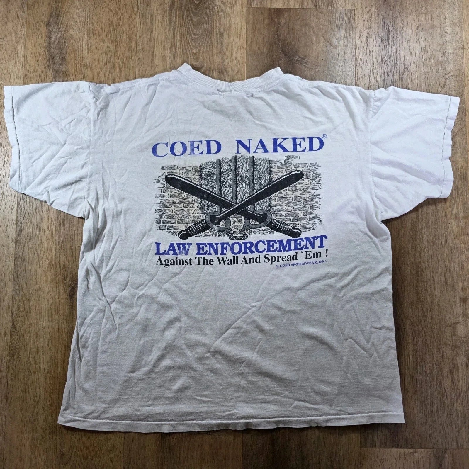 Vintage Coed Naked Law Enforcement T Shirt White XL Graphic Tee 90s Funny Unisex T-shirt, Sweatshirt, Hoodie, Long Sleeve Tee - T-Shirt, Sweatshirt, Hoodie