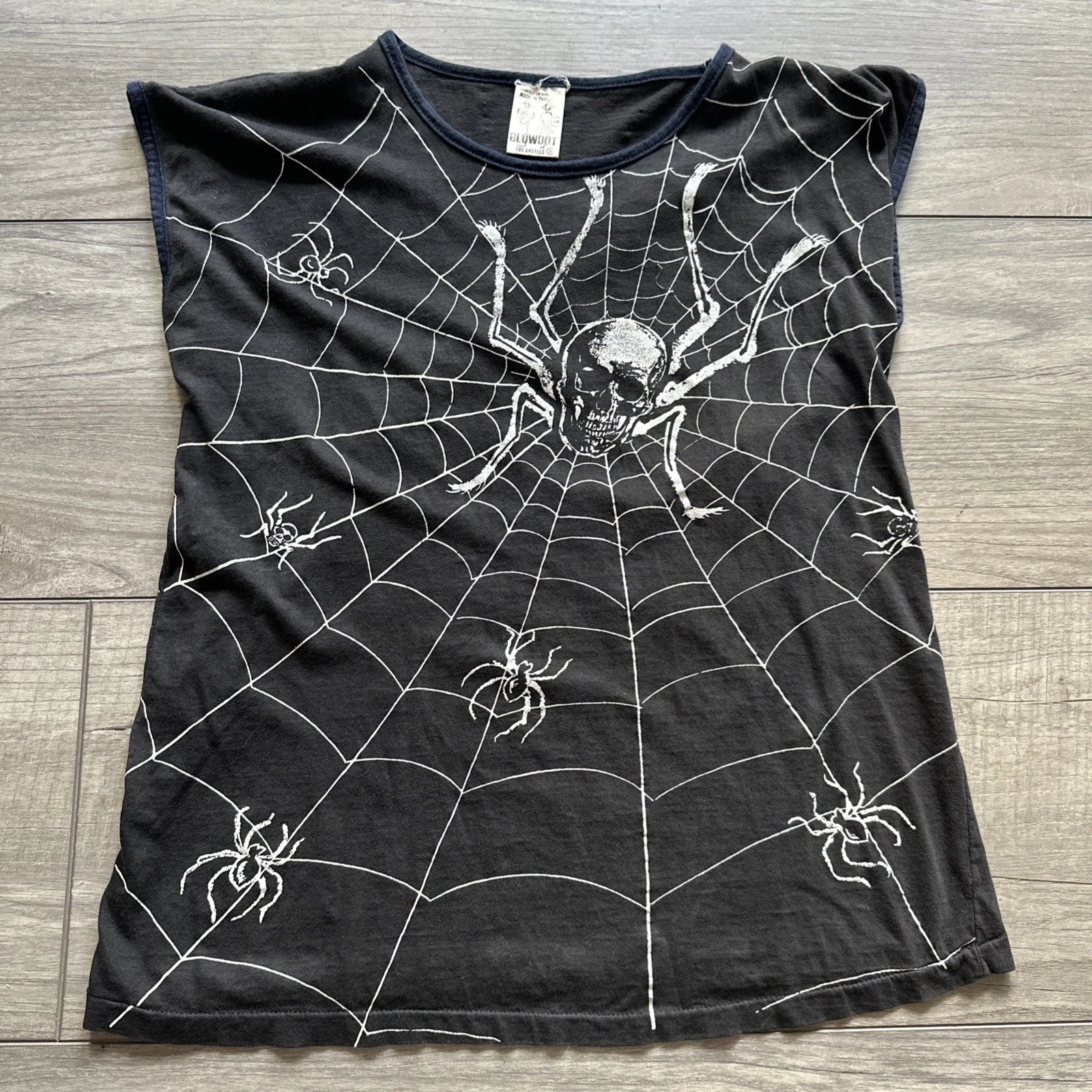 VINTAGE 90s Blowout Skull Spiderweb T Shirt Goth Punk AOP Black Sleeveless Small Unisex T-shirt, Sweatshirt, Hoodie, Long Sleeve Tee - T-Shirt, Sweatshirt, Hoodie