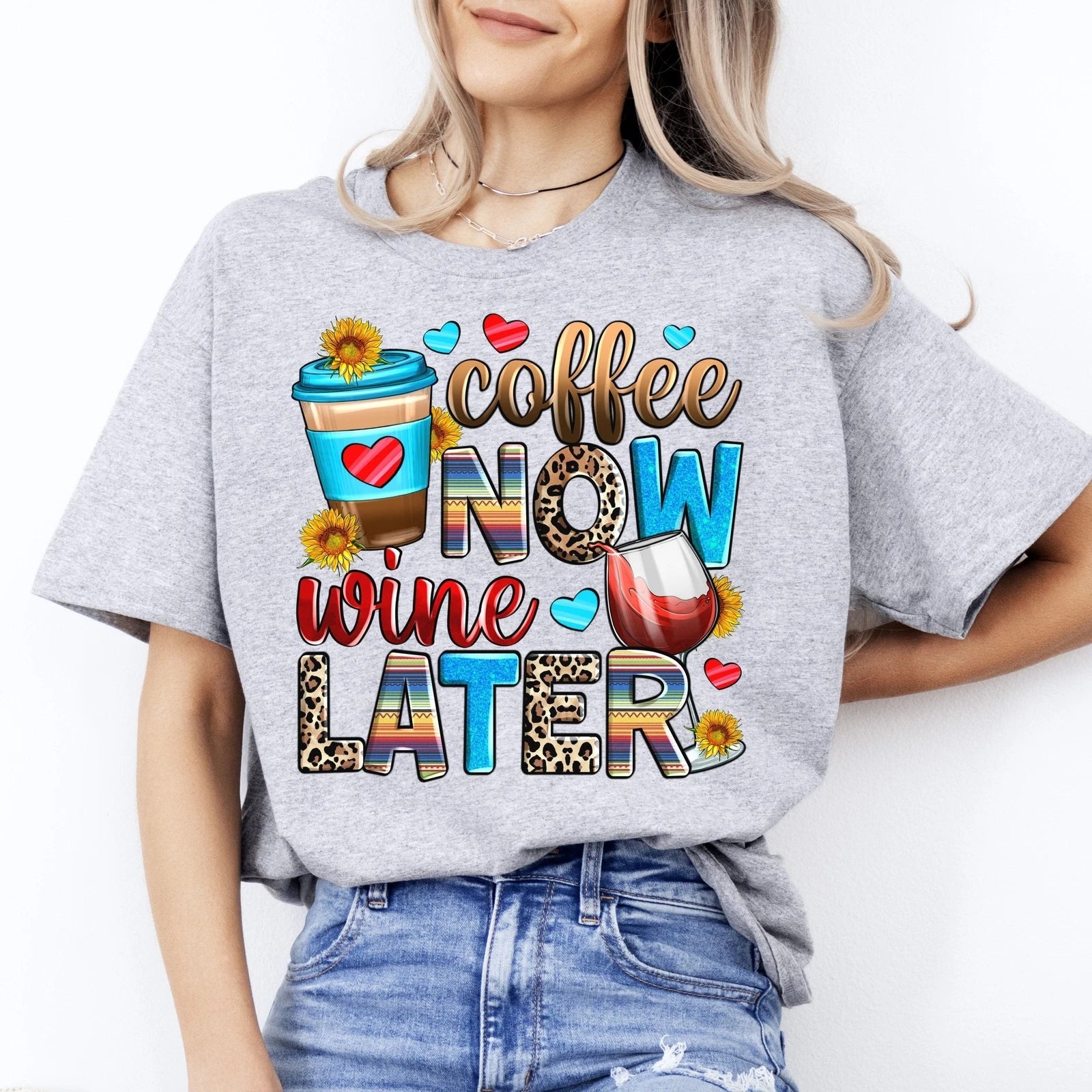 Coffee now wine later T-Shirt Coffee lover Unisex tee White Sand Sport Grey Unisex T-shirt, Sweatshirt, Hoodie, Long Sleeve Tee - T-Shirt, Sweatshirt, Hoodie
