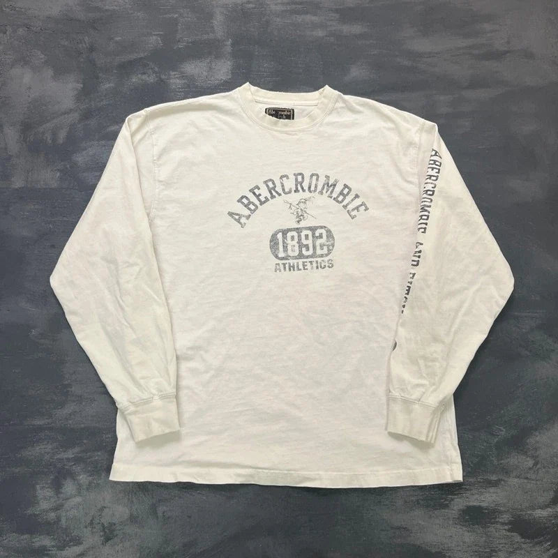 Vintage Abercrombie & Fitch Shirt Mens Large White 2000s Y2K Long Sleeve Unisex T-shirt, Sweatshirt, Hoodie, Long Sleeve Tee - T-Shirt, Sweatshirt, Hoodie