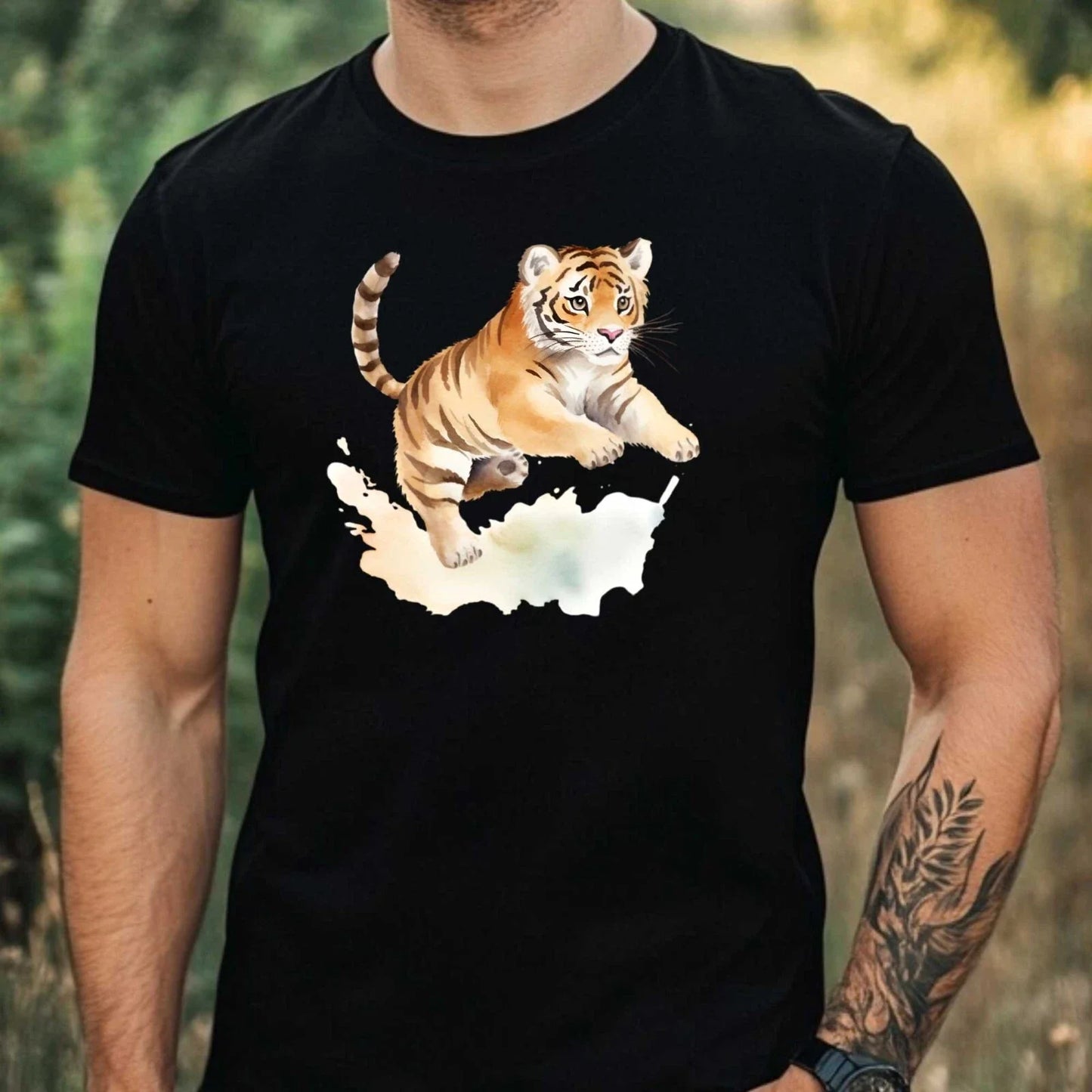 Mens Watercolour Tiger Print Cotton T-Shirt Size XS to 5XL Unisex T-shirt, Sweatshirt, Hoodie, Long Sleeve Tee - T-Shirt, Sweatshirt, Hoodie