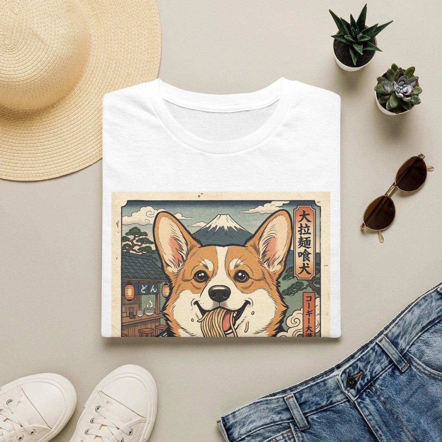 Corgi Ramen Illustration T-Shirt | Japanese Retro Dog Art Unisex T-shirt, Sweatshirt, Hoodie, Long Sleeve Tee - T-Shirt, Sweatshirt, Hoodie