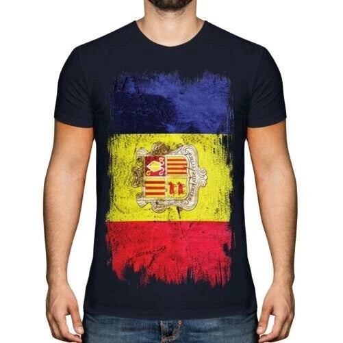 Andorra Grunge Flag Men T-Shirt Andorran Football Jersey Gift Unisex T-shirt, Sweatshirt, Hoodie, Long Sleeve Tee - T-Shirt, Sweatshirt, Hoodie