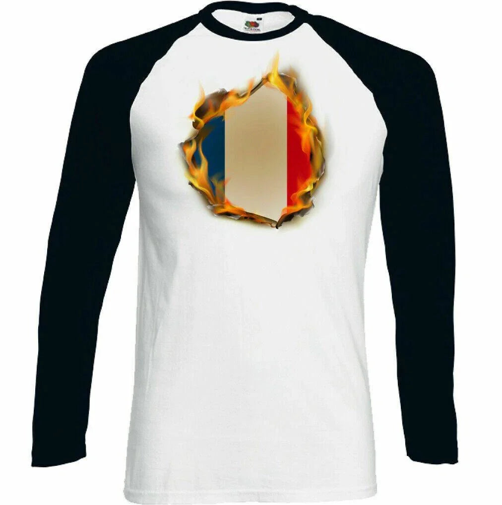 French Flag Flames Mens France Tricolour T-Shirt Rugby Football Bastille Day Top Unisex T-shirt, Sweatshirt, Hoodie, Long Sleeve Tee - T-Shirt, Sweatshirt, Hoodie