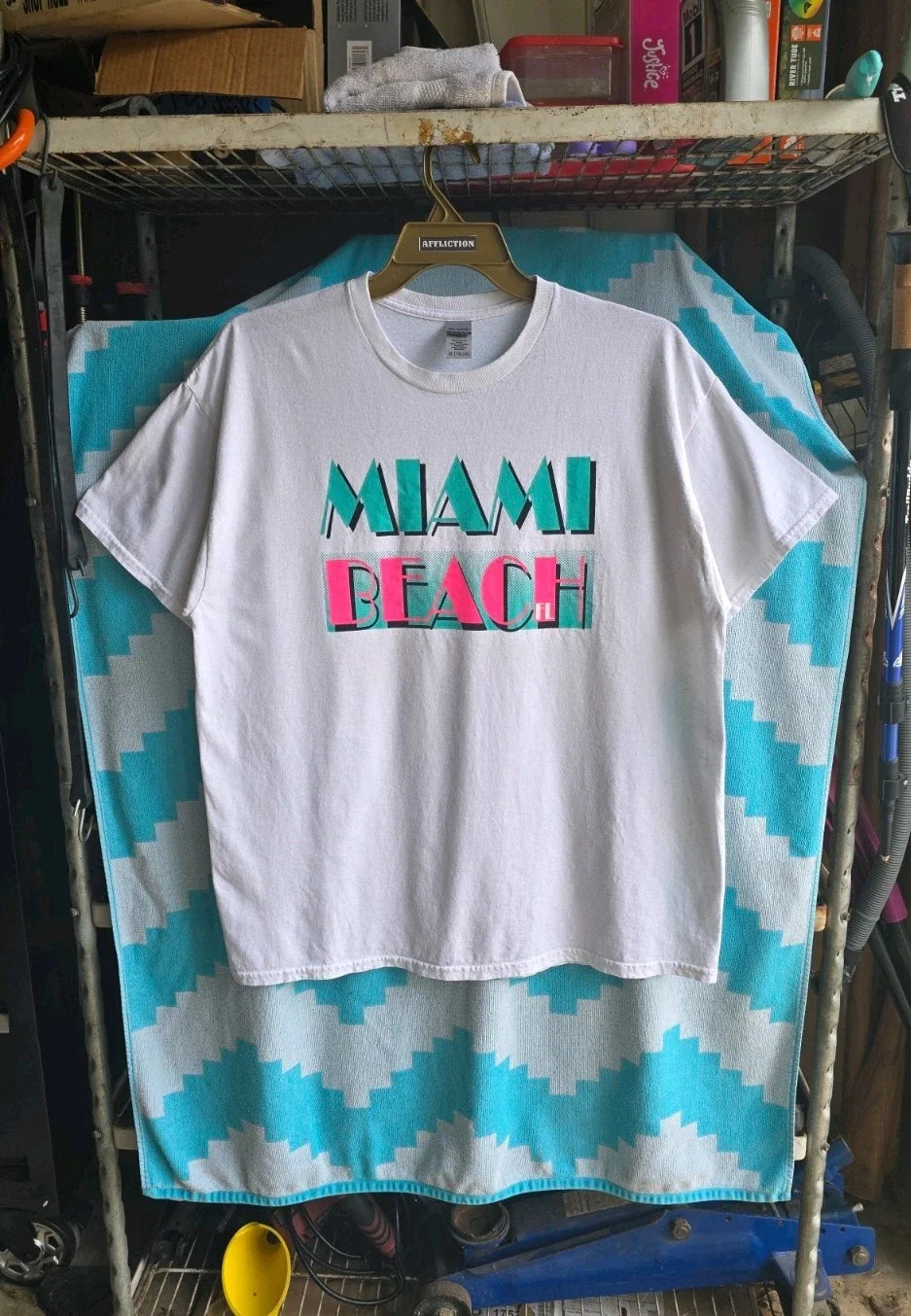 Vintage Miami Beach Florida Neon Graphic T Shirt XL White Gildan 80s Style Unisex T-shirt, Sweatshirt, Hoodie, Long Sleeve Tee - T-Shirt, Sweatshirt, Hoodie