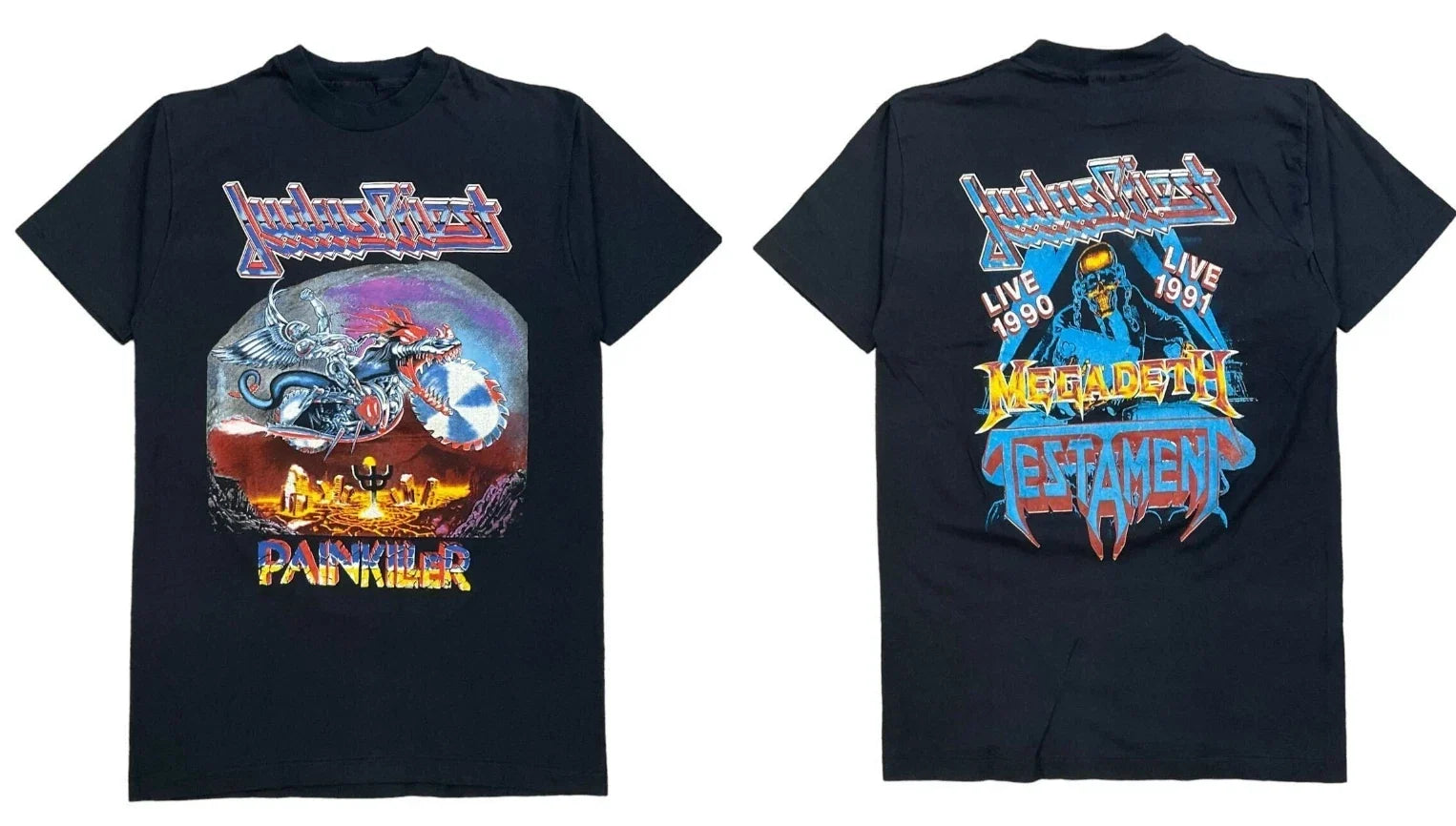 90S Judas Priest Megadeth Testament T Shirt Painkiller Tour Live 1990 1991 Rock Unisex T-shirt, Sweatshirt, Hoodie, Long Sleeve Tee - T-Shirt, Sweatshirt, Hoodie