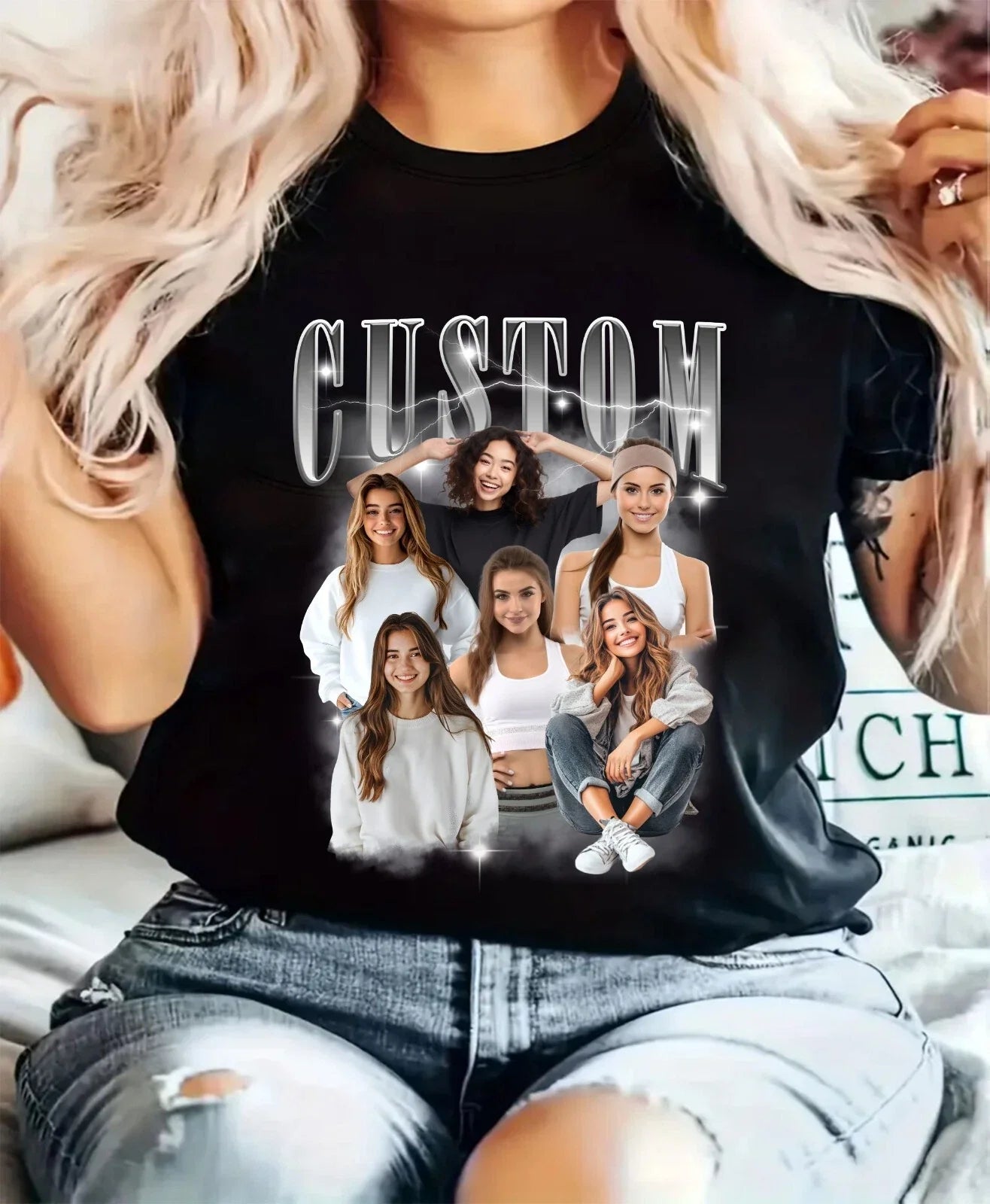 Personalised Bootleg T-Shirt  Retro Custom Rap with Name & Photos Gift Tee Top Unisex T-shirt, Sweatshirt, Hoodie, Long Sleeve Tee - T-Shirt, Sweatshirt, Hoodie