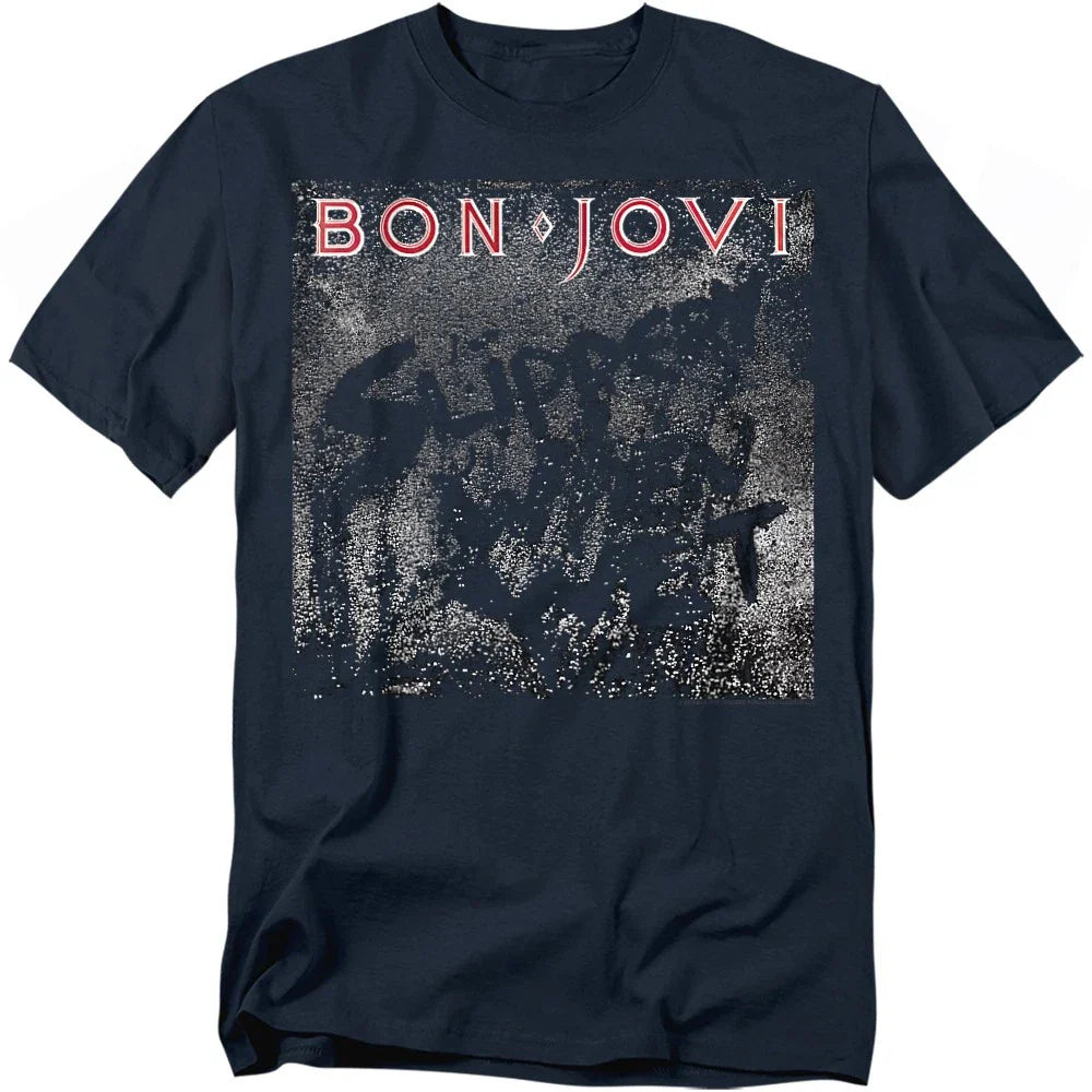 Bon Jovi Slippery Cover T-Shirt S-5XL, Navy Unisex T-shirt, Sweatshirt, Hoodie, Long Sleeve Tee - T-Shirt, Sweatshirt, Hoodie