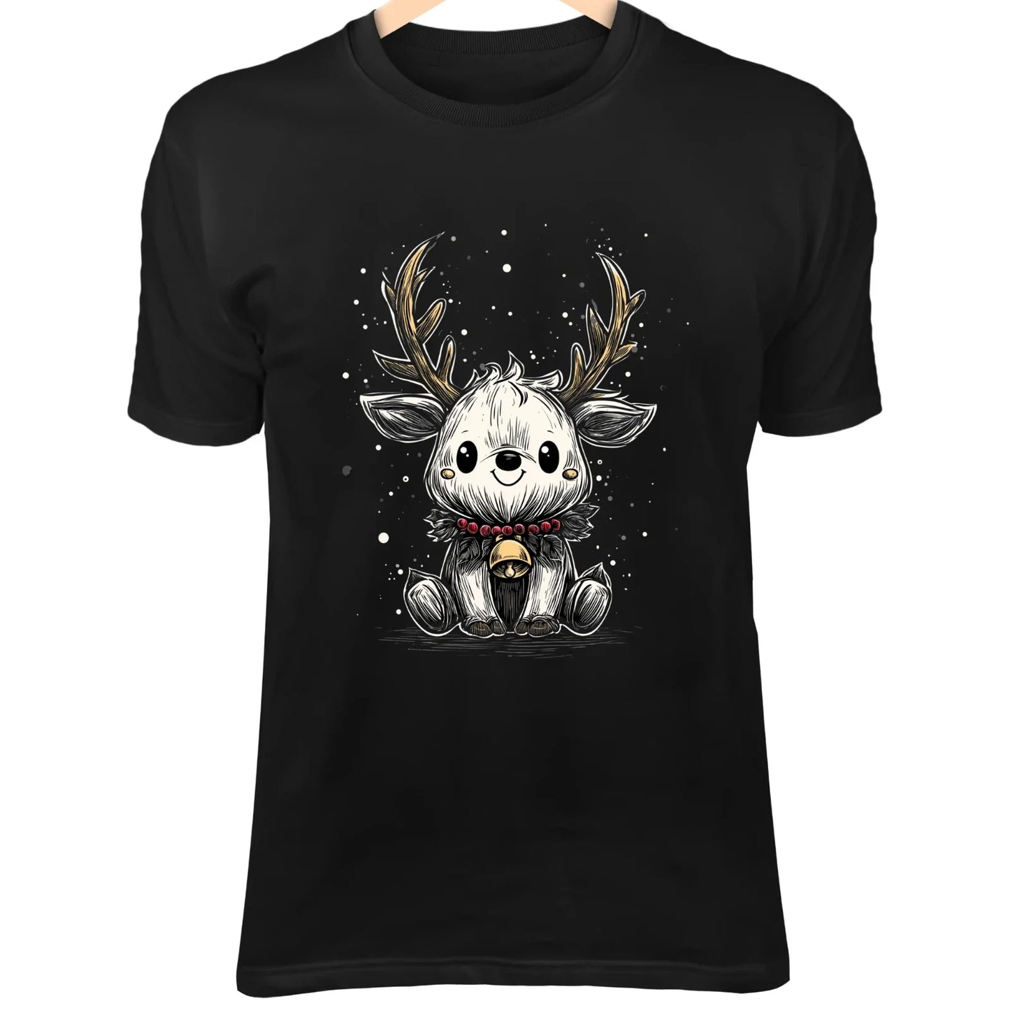 Christmas Reindeer Line Art - Cute Minimalist Cartoon with Antlers & Bell Collar Unisex T-shirt, Sweatshirt, Hoodie, Long Sleeve Tee - T-Shirt, Sweatshirt, Hoodie