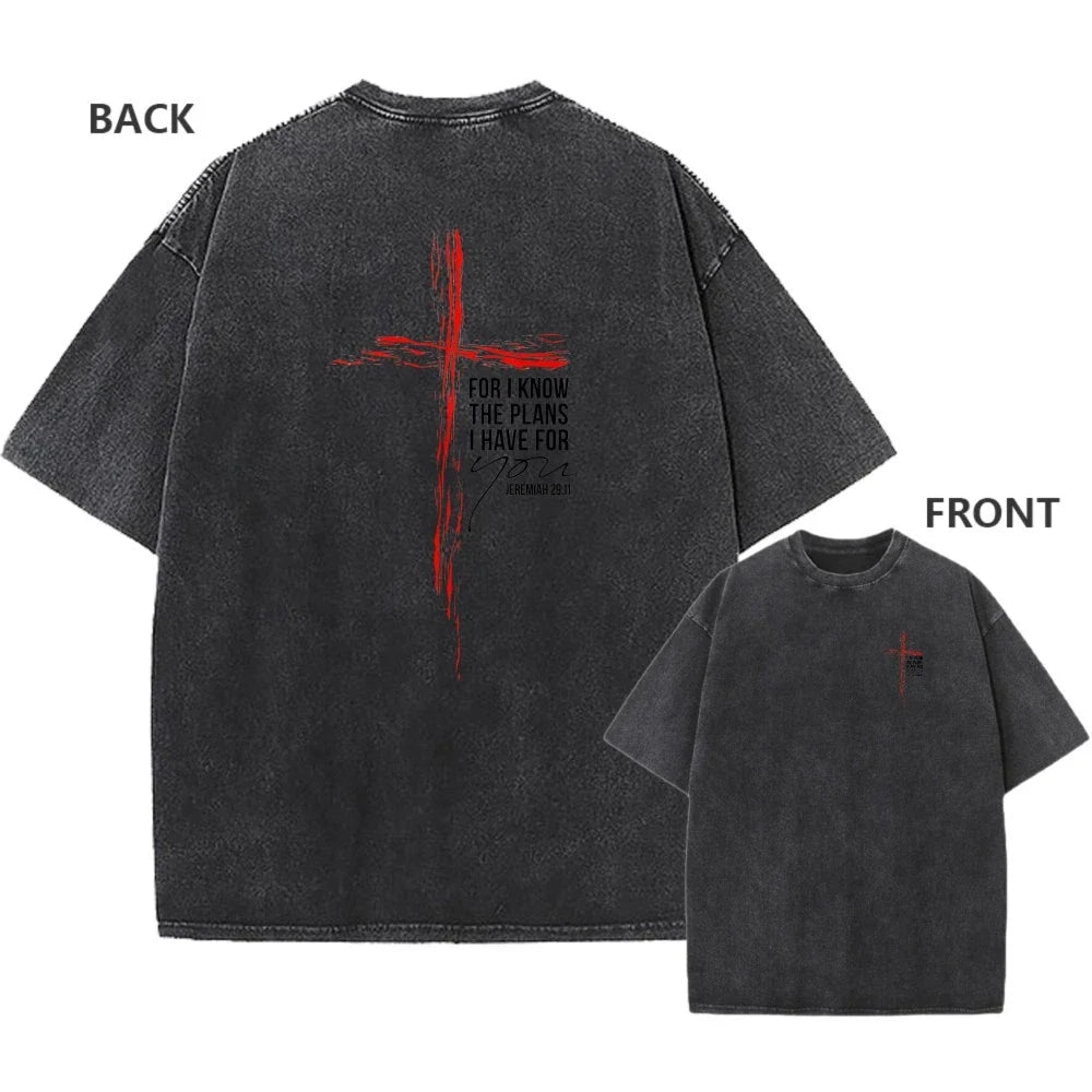 Men's Vintage Oversized Washed T-Shirt Cotton Jeremiah 29:11 Bible Verse Tee Unisex T-shirt, Sweatshirt, Hoodie, Long Sleeve Tee - T-Shirt, Sweatshirt, Hoodie