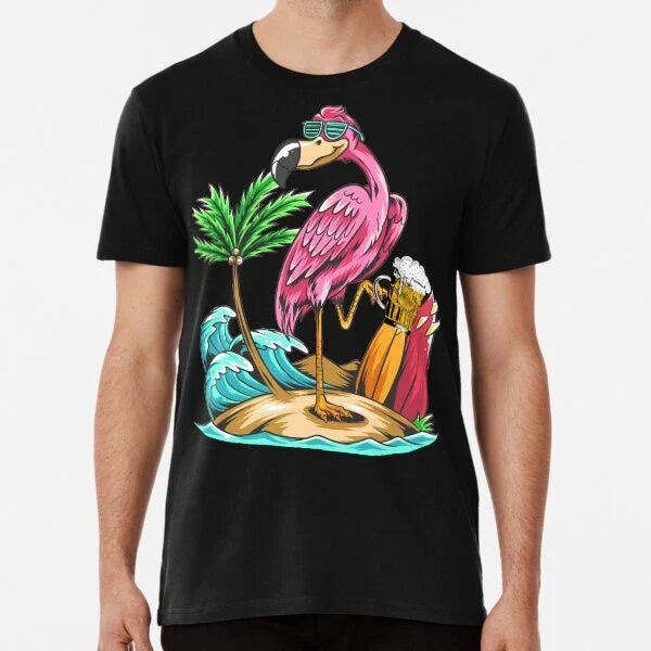 Flamingo Drinking Beer Funny Pink FlamingoT- S-5XL - Adult & Kids T-Shirts, Sweatshirts & Hoodies apparel design preview 1