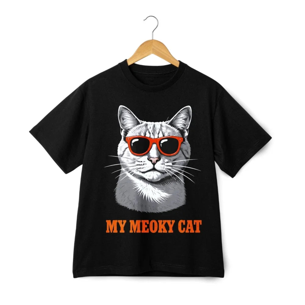 Unisex My Meoky Cat Graphic Tee - Funny Sunglasses Cat Casual T-Shirt Unisex T-shirt, Sweatshirt, Hoodie, Long Sleeve Tee - T-Shirt, Sweatshirt, Hoodie