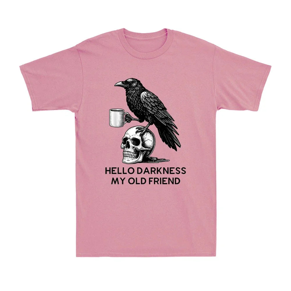 Hello Darkness My Old Friend Crow Coffee Spooky Humor Vintage Men's T-Shirt Unisex T-shirt, Sweatshirt, Hoodie, Long Sleeve Tee - T-Shirt, Sweatshirt, Hoodie