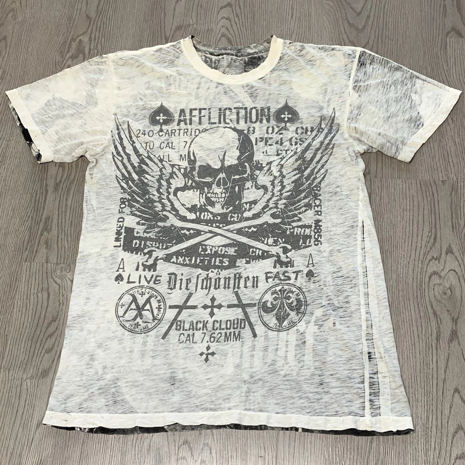 Affliction Black Cloud Winged Skull Reversible Tee XL Gothic Grunge Y2K Unisex T-shirt, Sweatshirt, Hoodie, Long Sleeve Tee - T-Shirt, Sweatshirt, Hoodie