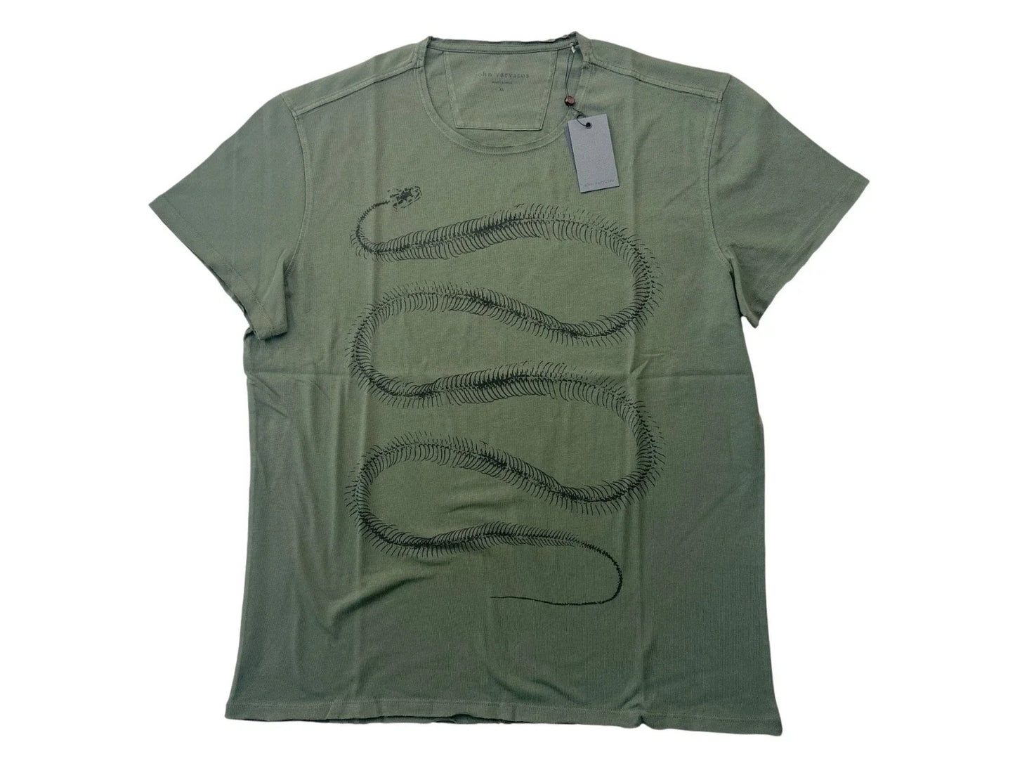 John Varvatos Mens XL Green Snake Skeleton Raw Edge Organic Cotton Rock T-Shirt Unisex T-shirt, Sweatshirt, Hoodie, Long Sleeve Tee - T-Shirt, Sweatshirt, Hoodie