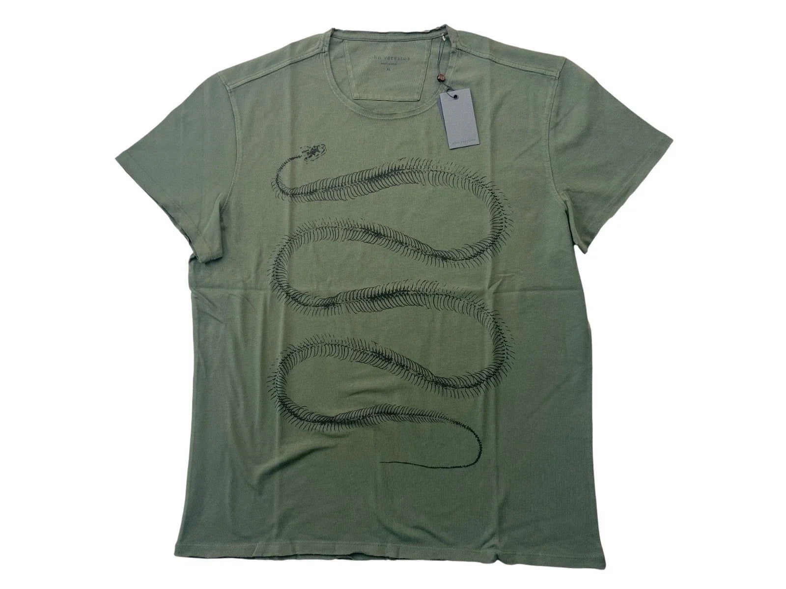 John Varvatos Mens XL Green Snake Skeleton Raw Edge Organic Cotton Rock T-Shirt Unisex T-shirt, Sweatshirt, Hoodie, Long Sleeve Tee - T-Shirt, Sweatshirt, Hoodie