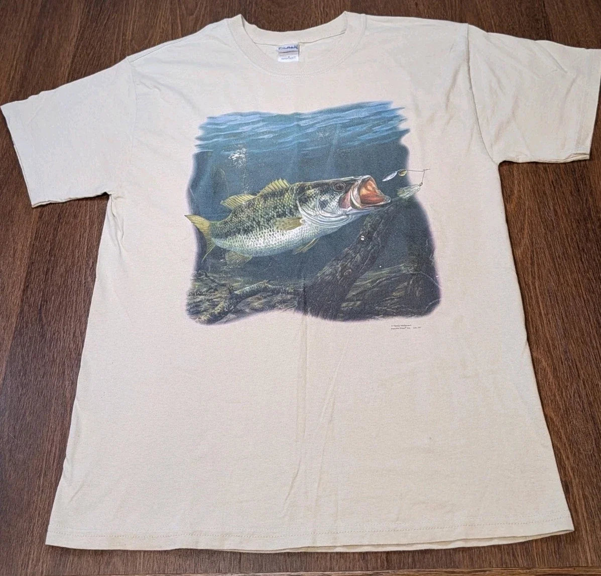 Vintage Y2K Mens L T-Shirt Beige Randy McGovern Largemouth Bass Fishing Shirt Unisex T-shirt, Sweatshirt, Hoodie, Long Sleeve Tee - T-Shirt, Sweatshirt, Hoodie