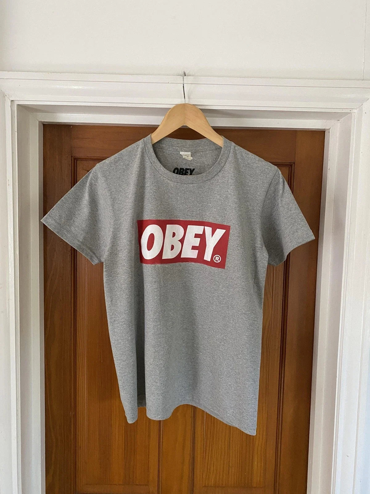 OBEY T-Shirt Men's M Grey Box Logo Graphic Short Sleeve Cotton Streetwear Unisex T-shirt, Sweatshirt, Hoodie, Long Sleeve Tee - T-Shirt, Sweatshirt, Hoodie