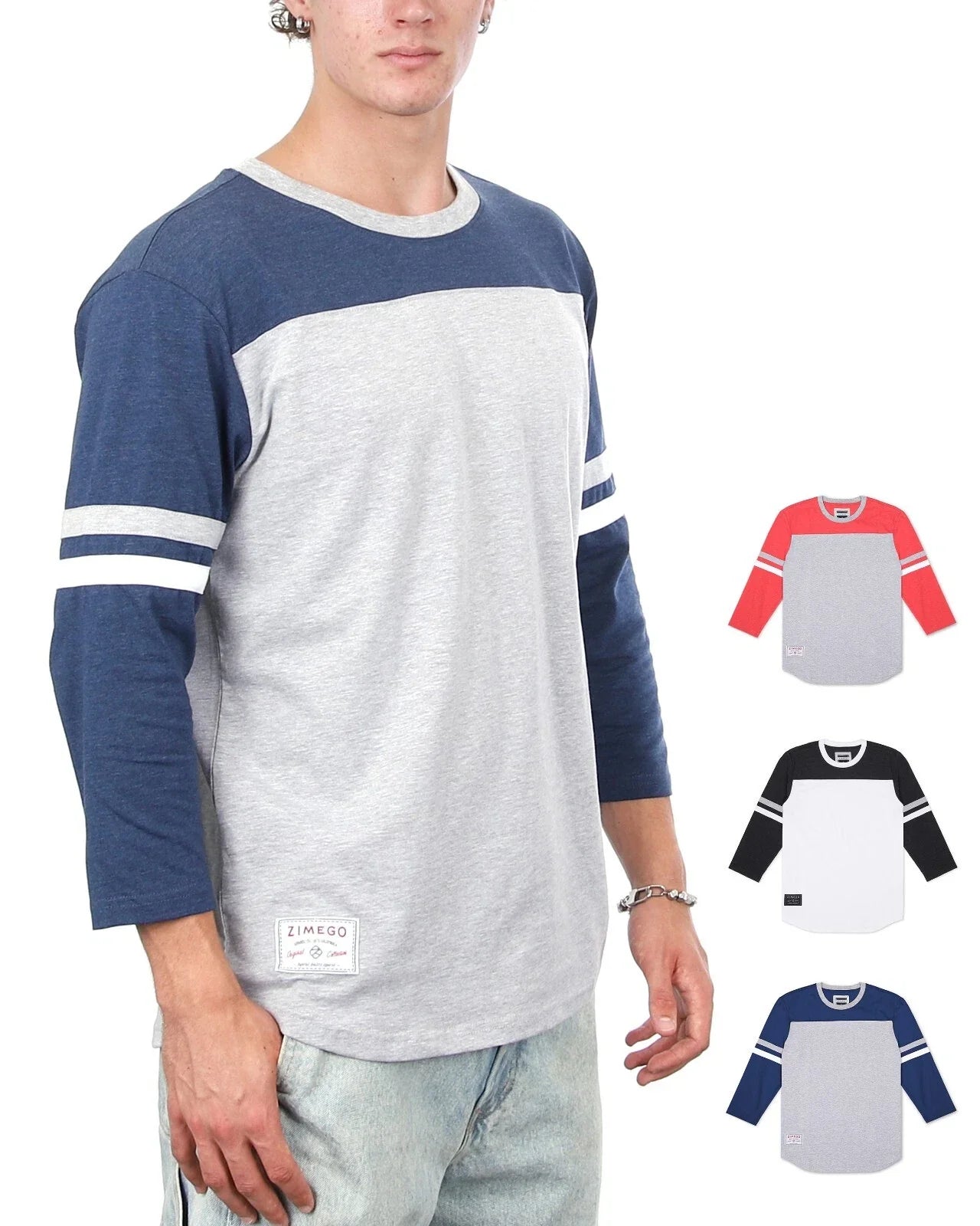 ZIMEGO Mens Baseball Tee 3/4 Sleeve Crewneck Cotton Blend Athleisure Activewear Unisex T-shirt, Sweatshirt, Hoodie, Long Sleeve Tee - T-Shirt, Sweatshirt, Hoodie