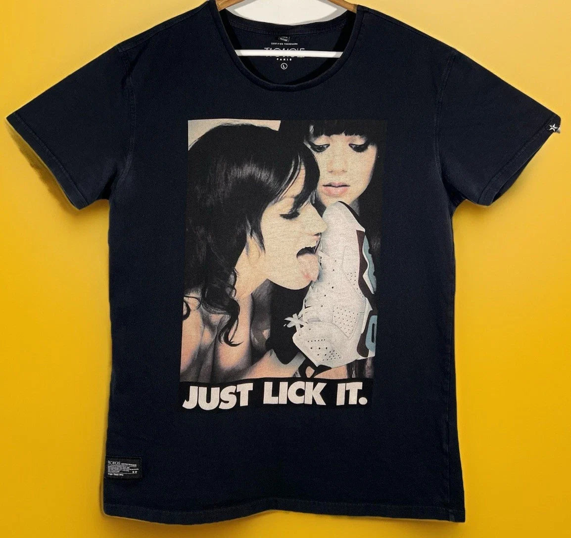 Two Angle Paris JUST LICK IT Sneakers Graphic T Shirt Black Size Large Girl Face Unisex T-shirt, Sweatshirt, Hoodie, Long Sleeve Tee - T-Shirt, Sweatshirt, Hoodie