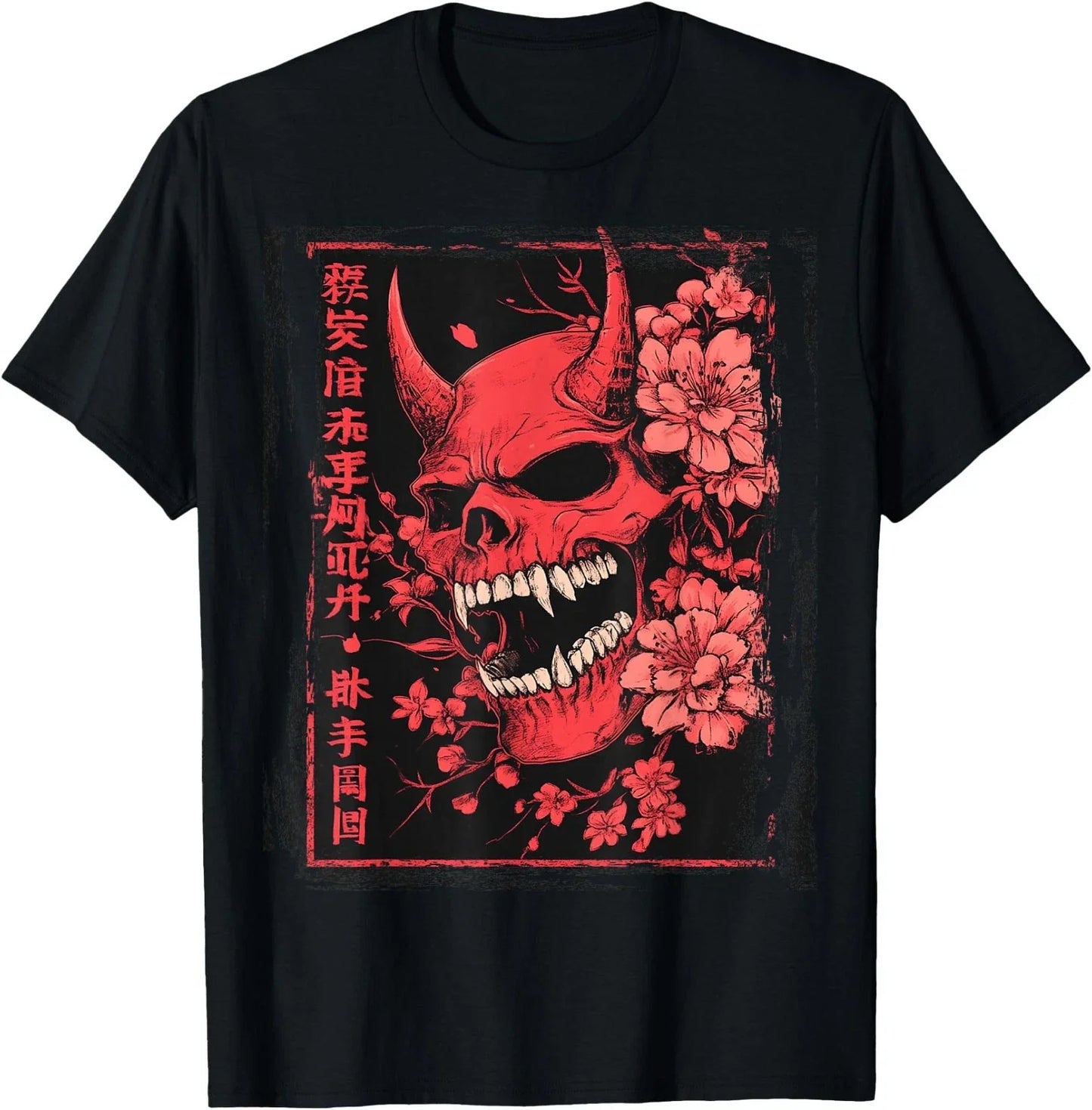 Demon Face Skull Japanese Art Devil Oni Harajuku Aesthetic T-Shirt Unisex T-shirt, Sweatshirt, Hoodie, Long Sleeve Tee - T-Shirt, Sweatshirt, Hoodie
