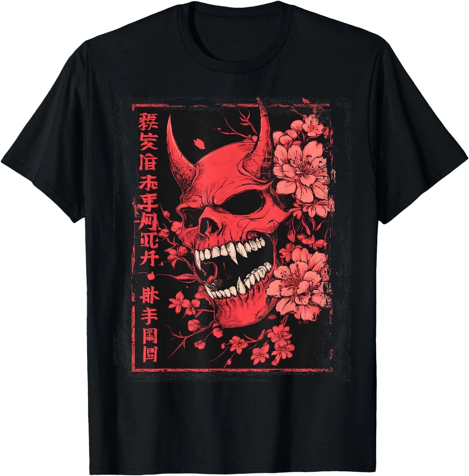 Demon Face Skull Japanese Art Devil Oni Harajuku Aesthetic T-Shirt Unisex T-shirt, Sweatshirt, Hoodie, Long Sleeve Tee - T-Shirt, Sweatshirt, Hoodie
