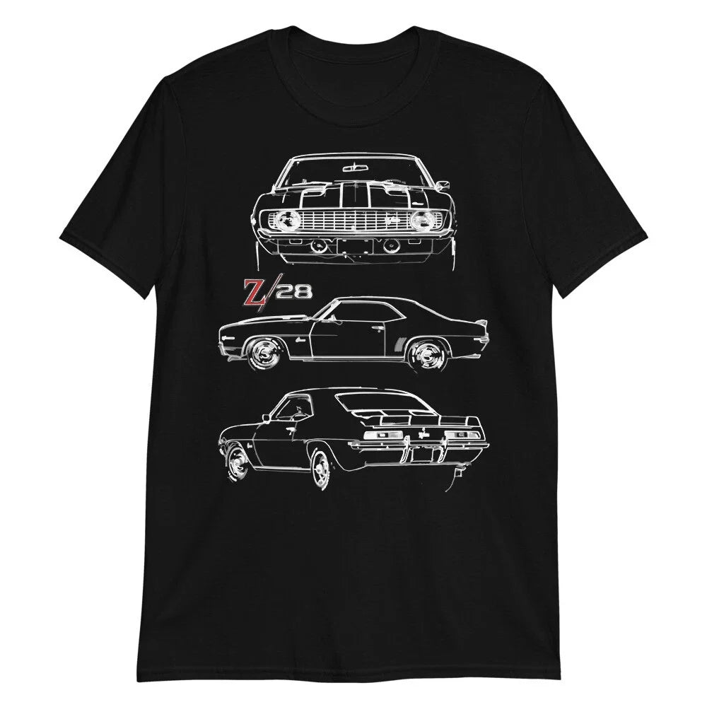 1969 Camaro Z28 302 Muscle Car Collector Outline Art Gift Short-Sleeve T-Shirt Unisex T-shirt, Sweatshirt, Hoodie, Long Sleeve Tee - T-Shirt, Sweatshirt, Hoodie