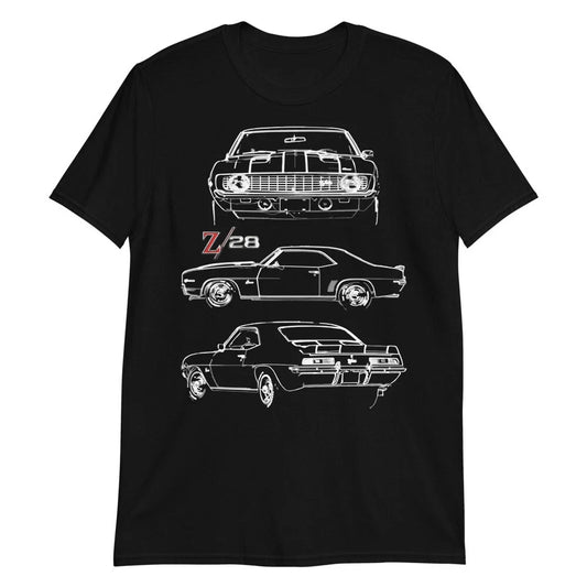 1969 Camaro Z28 302 Muscle Car Collector Outline Art Gift Short-Sleeve T-Shirt Unisex T-shirt, Sweatshirt, Hoodie, Long Sleeve Tee - T-Shirt, Sweatshirt, Hoodie