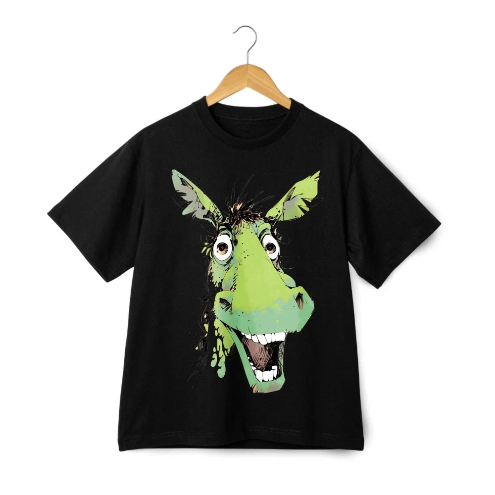 Crazy Green Donkey Cartoon Graphic T-Shirt | Funny Animal Art Unisex Casual Tee Unisex T-shirt, Sweatshirt, Hoodie, Long Sleeve Tee - T-Shirt, Sweatshirt, Hoodie