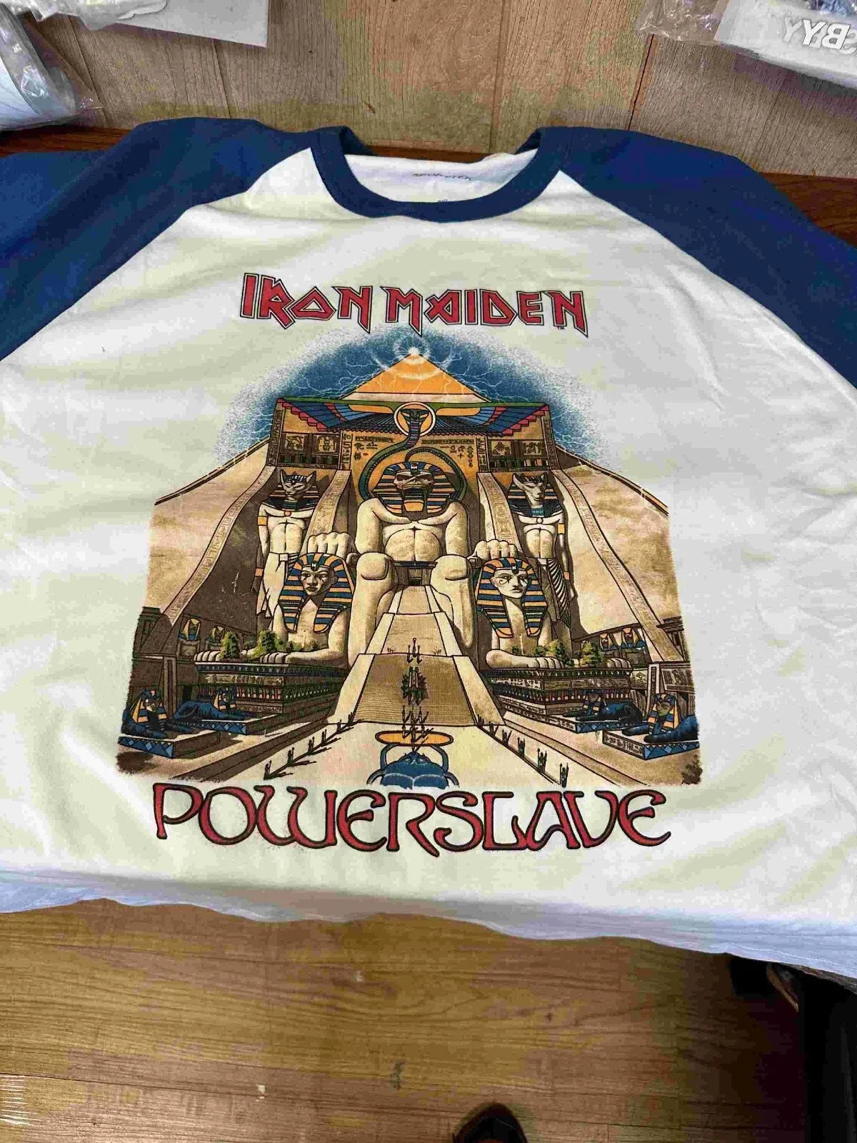 Iron Maiden -  Powerslave Rare White/Blue S to 3XL Unisex T-shirt, Sweatshirt, Hoodie, Long Sleeve Tee - T-Shirt, Sweatshirt, Hoodie